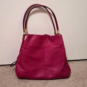 Coach Madison Phoebe Leather Bag Fuschia Pink Triple Pocket Purse Womens